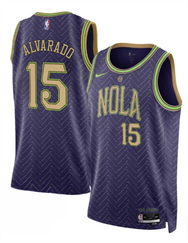 Mens New Orleans Pelicans #15 Jose Alvarado Purple 2024-25 City Ediiton Stitched Jersey Dzhi->new orleans pelicans->NBA Jersey